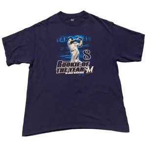 Vintage 2007 Milwaukee Brewers Rookie of the Year Navy Blue T-Shirt